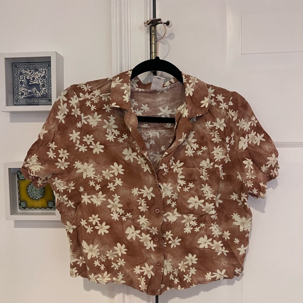 Abound Brown Floral Button Down Shirt M